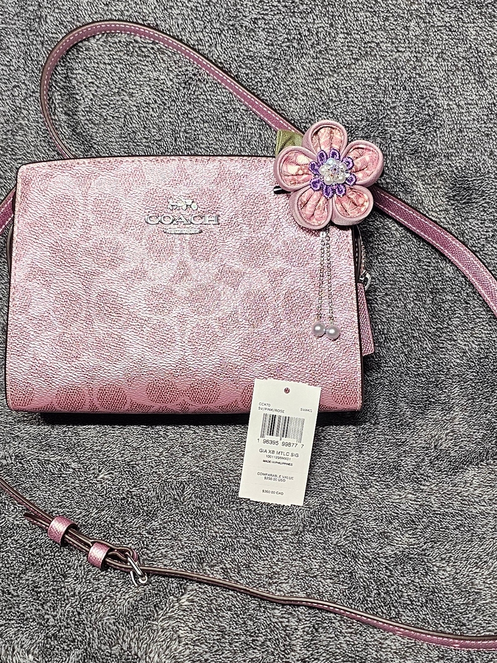 Coach pink rose metallic with signature Jacquard "C" Monogram Gia crossbody NWT